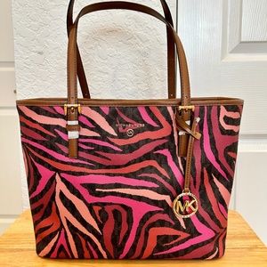 Michael Kors Jet Set Medium Pink Animal Striped Tote
